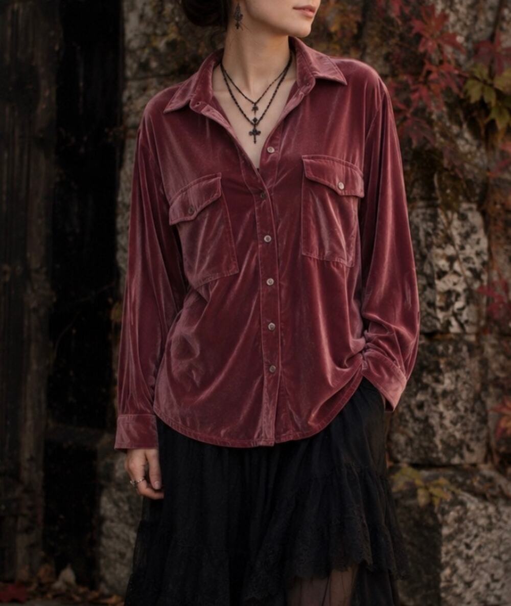 Universal Thread pink Velvet Oversized Button Up Shirt M - Picture 1 of 10